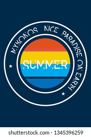 mykonos summer,t-shirt design vector illustration