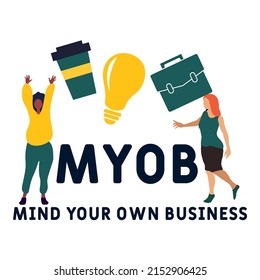 MYOB - Mind Your Own Business acronym. business concept background.  vector illustration concept with keywords and icons. lettering illustration with icons for web banner, flyer, landing page
