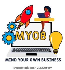 MYOB - Mind Your Own Business acronym. business concept background.  vector illustration concept with keywords and icons. lettering illustration with icons for web banner, flyer, landing page