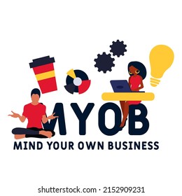 MYOB - Mind Your Own Business acronym. business concept background.  vector illustration concept with keywords and icons. lettering illustration with icons for web banner, flyer, landing page