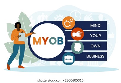 MYOB - Mind Your Own Business acronym. business concept background. vector illustration concept with keywords and icons. lettering illustration with icons for web banner, flyer, landing page