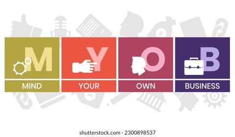 MYOB - Mind Your Own Business acronym. business concept background. vector illustration concept with keywords and icons. lettering illustration with icons for web banner, flyer, landing page