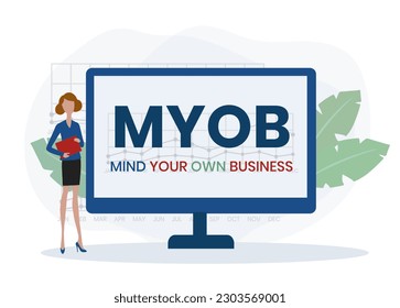 MYOB - Mind Your Own Business acronym. business concept background. vector illustration concept with keywords and icons. lettering illustration with icons for web banner, flyer, landing page