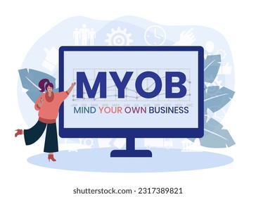 MYOB - Mind Your Own Business acronym. business concept background. vector illustration concept with keywords and icons. lettering illustration with icons for web banner, flyer, landing page