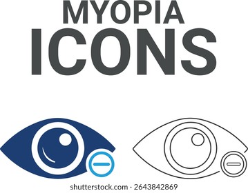 Myopia icons, Line art icons, Thin line icons set. Flat icon collection set. Simple vector icons