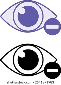 Myopia Icons. Vector Illustrations. Vision Defect, Nearsightedness. Person Has Bad Farsightedness. Disability Concept
