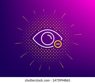 Myopia line icon. Halftone pattern. Eye diopter sign. Optometry vision symbol. Gradient background. Myopia line icon. Yellow halftone pattern. Vector