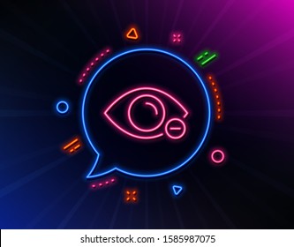 Myopia line icon. Neon laser lights. Eye diopter sign. Optometry vision symbol. Glow laser speech bubble. Neon lights chat bubble. Banner badge with myopia icon. Vector