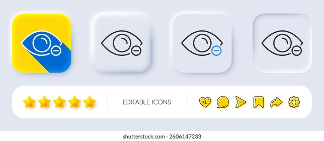 Myopia line icon. Neumorphic, Flat shadow, 3d buttons. Eye diopter sign. Optometry vision symbol. Line myopia icon. Social media icons. Vector