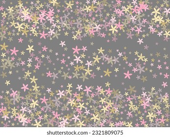 Myosotis primitive flowers vector design. Little garden bloom shapes scattered. Hinamatsuri Doll's Day background. Sweet flowers Myosotis rustic bloom. Tabby petals.