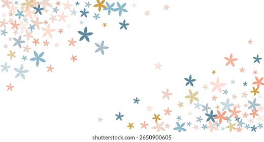 Miosite simples flores vetor ilustração. Formas floridas de campo suaves isoladas. Padrão de feriado da Páscoa. Flores de menina Myosotis flor primitiva. Margaridas da primavera.