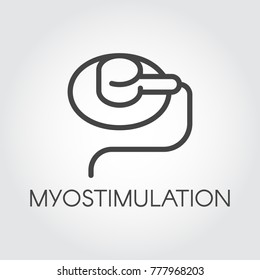 Myostimulation line icon. Methods of physiotherapy in medicine and cosmetology. Treatment and prevention of diseases outline sign. Contour label for websites and mobile apps relevant topics. Vector