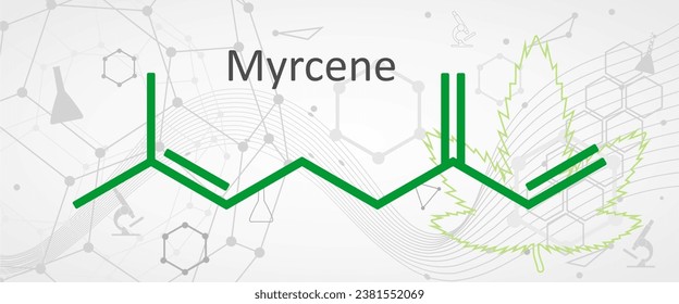 Myrcene, or beta-myrcene, is an olefinic natural organic hydrocarbon. It is more precisely classified as a monoterpene. Use in fragrance and flavor industries. Skeletal chemical formula.