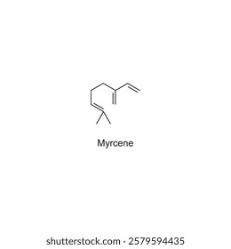 Myrcene skeletal structure.Terpene compound schematic illustration. Simple diagram, chemical structure.