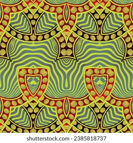 MyRealHoliday : Abstract background with seamless texture, basic colors green and red combined with other colors