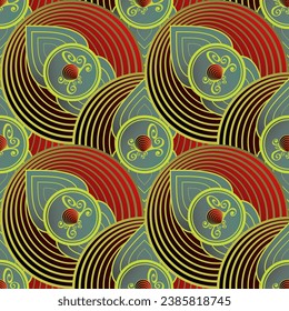 MyRealHoliday : Abstract background with seamless texture, basic colors green and red combined with other colors