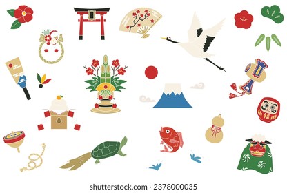 MyRealHoliday, Japanese New Year decoration material, New Year's Card Decoration Material Set, Vector