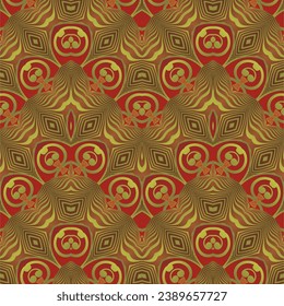 MyRealHoliday : Seamless illustrated pattern made of abstract elements in red and gold
