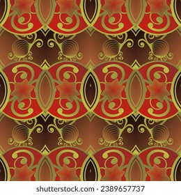 MyRealHoliday : Seamless illustrated pattern made of abstract elements in red and gold