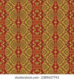 MyRealHoliday : Seamless illustrated pattern made of abstract elements in red and gold