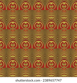 MyRealHoliday : Seamless illustrated pattern made of abstract elements in red and gold