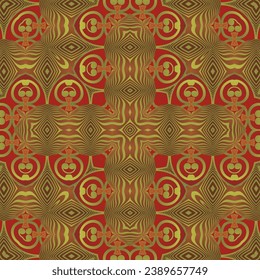 MyRealHoliday : Seamless illustrated pattern made of abstract elements in red and gold