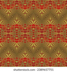 MyRealHoliday : Seamless illustrated pattern made of abstract elements in red and gold