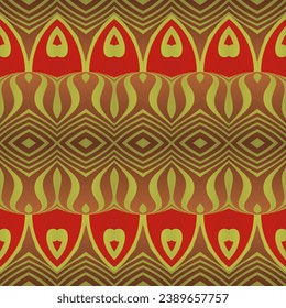 MyRealHoliday : Seamless illustrated pattern made of abstract elements in red and gold