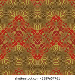 MyRealHoliday : Seamless illustrated pattern made of abstract elements in red and gold