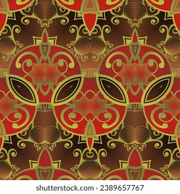 MyRealHoliday : Seamless illustrated pattern made of abstract elements in red and gold