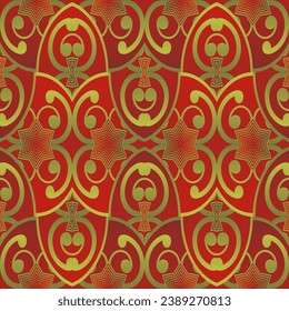 MyRealHoliday : Seamless pattern with decorative ornament. Vector illustration in red and gold colors.