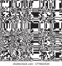 Myriad strictly straight edged rectangular forms comprising complex, dense multi color pattern