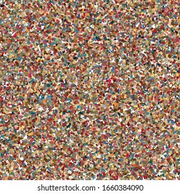 Myriad tiny amorphous particles random distributed to create dense, colorful, grainy texture