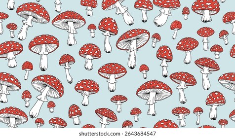 Uma miríade de cogumelos vibrantes adornando um padrão de design de fundo sutil e elegante