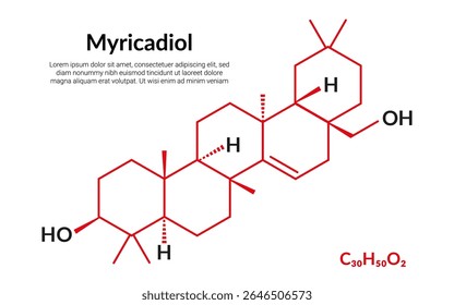 Myricadiol, composto triterpenoide pentacíclico, fórmula de estrutura molecular, adequado para conteúdo de ciência da educação ou química. Ilustração vetorial