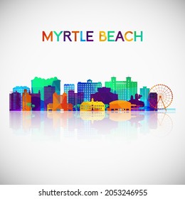 Myrtle Beach, SC Skyline Silhouette in buntem geometrischem Stil. Symbol für Ihr Design. Vektorgrafik.