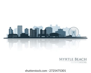 Myrtle Beach skyline silhouette with reflection. Landscape Myrtle Beach, South Carolina. Vector illustration.