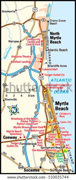 Myrtle Beach South Carolina Area Map Stock Vector Royalty Free 150035744