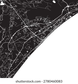 Myrtle Beach South Carolina Vector Map, Detailed City Street Map Black and White Minimalist Line Art
