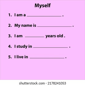 Myself Introduction Easy Sentences For Kids, Vector Illustration, Learning Material