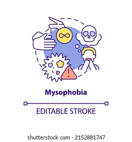 Mysophobia concept icon. Fear of contamination and microbes. Most common phobia abstract idea thin line illustration. Isolated outline drawing. Editable stroke. Arial, Myriad Pro-Bold fonts used