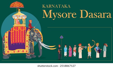 Mysore Dasara, Dasara Ambari Indian festival, People watching the parade, procession on Dussehra festival. traditional elephant, Goddess Durga, Happy Durga Puja Subh Navratri,