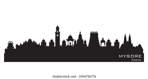Mysore India city skyline Detailed vector silhouette