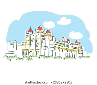 Mysore Palace Amba Vilas Palace Karnataka India vector sketch city illustration line art sketch simple