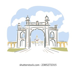 Mysore Palace Amba Vilas Palace Karnataka India vector sketch de la ciudad línea de arte simple