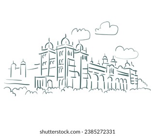 Mysore Palace Amba Vilas Palace Karnataka India vector sketch city illustration line art sketch simple