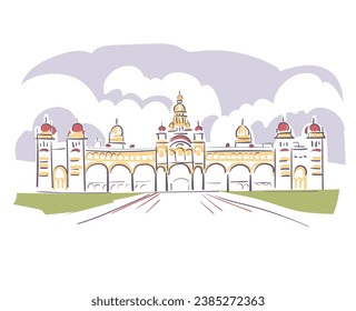 Mysore Palace Amba Vilas Palace Karnataka India vector sketch de la ciudad línea de arte simple