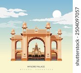 Mysore Palace - Amba Vilas Palace -Mysuru, Karnataka - Stock Illustration as EPS 10 File