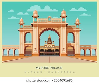 Mysore Palace - Amba Vilas Palace -Mysuru, Karnataka - Stock Illustration as EPS 10 File