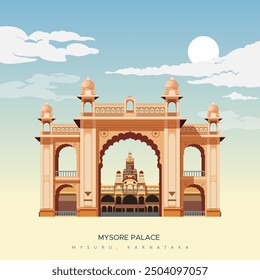 Mysore Palace - Amba Vilas Palace -Mysuru, Karnataka - Stock Illustration as EPS 10 File